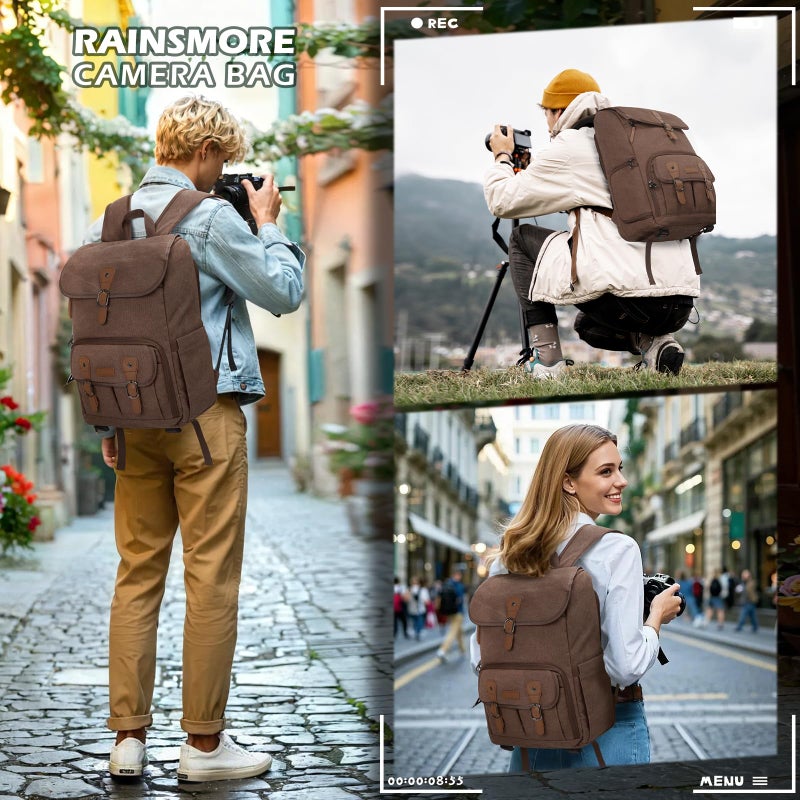 RAINSMORE Camera Bag Backpack for DSLR/SLR Mirrorless 15.6 Inch Laptop Camera Back Pack for Photographers Anti-Theft Photography Bags Case with Tripod Holder & Rain Cover, Coffee - Image 4