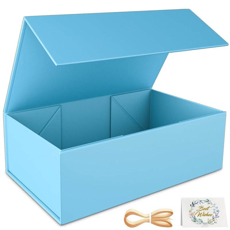 RYDDOY Blue Gift Box, 9.5x6x3'' Gift box for Presents with Lids Magnetic Closure Rectangle Collapsible for Bridesmaid Proposal Box, Wedding, Christmas, Halloween, Birthday Gift Packging - Image 1