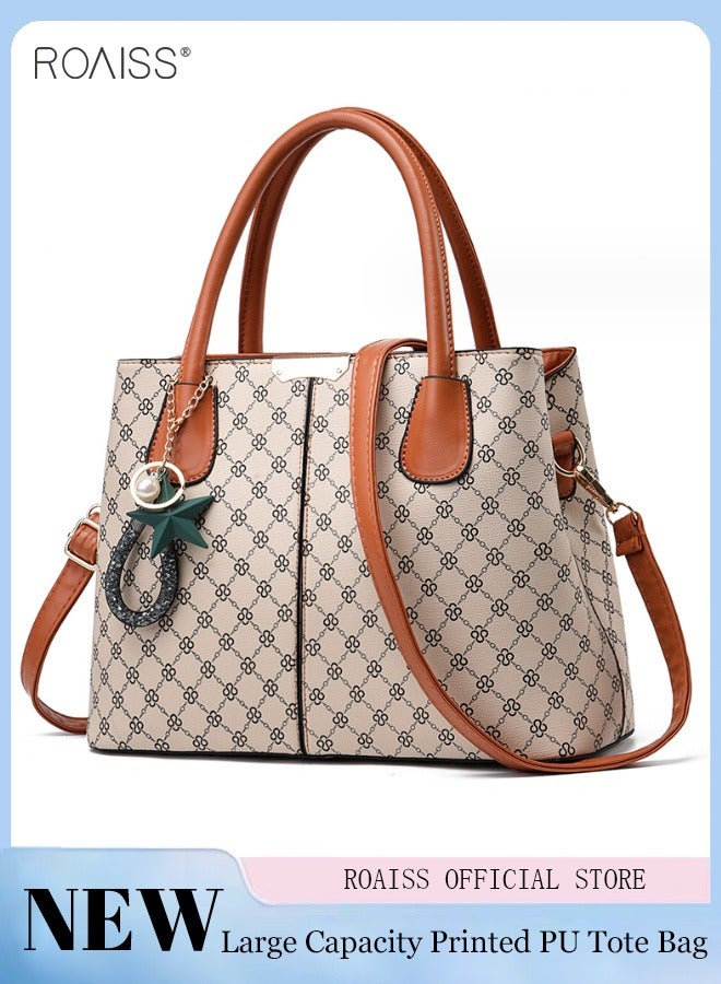 roaiss Women's Printed Large Capacity Handbag Fashionable Retro Pu Leather Patchwork Shoulder Bag Detachable Strap Crossbody Bag  - Image 1