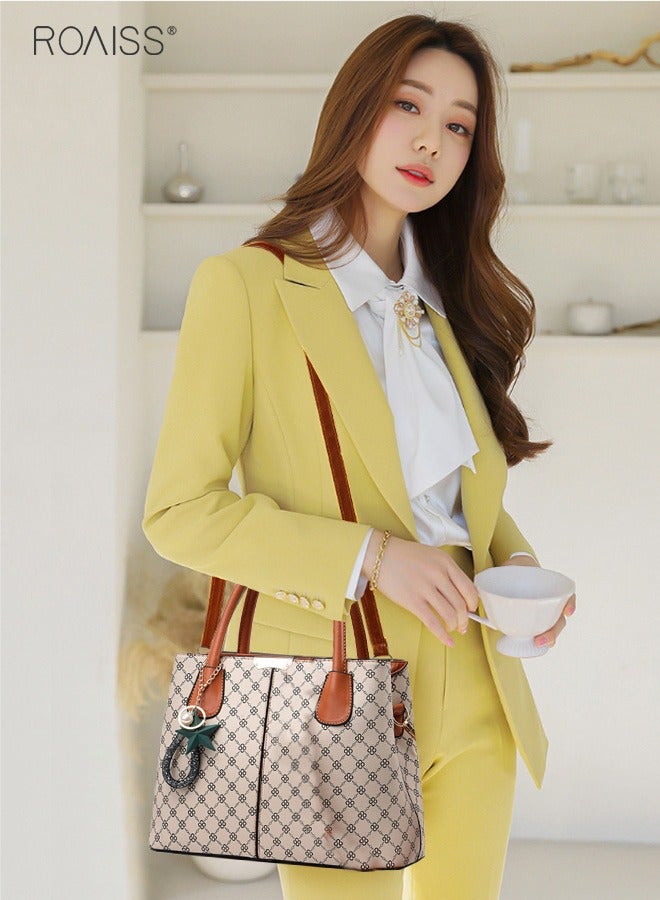 roaiss Women's Printed Large Capacity Handbag Fashionable Retro Pu Leather Patchwork Shoulder Bag Detachable Strap Crossbody Bag  - Image 2