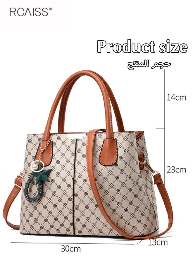 roaiss Women's Printed Large Capacity Handbag Fashionable Retro Pu Leather Patchwork Shoulder Bag Detachable Strap Crossbody Bag  - Image 4