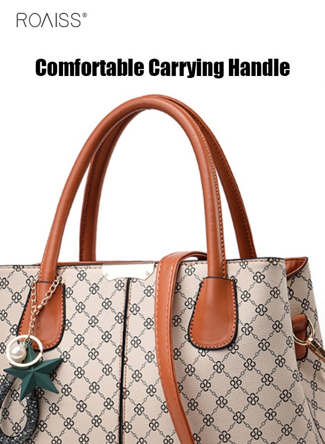 roaiss Women's Printed Large Capacity Handbag Fashionable Retro Pu Leather Patchwork Shoulder Bag Detachable Strap Crossbody Bag  - Image 5