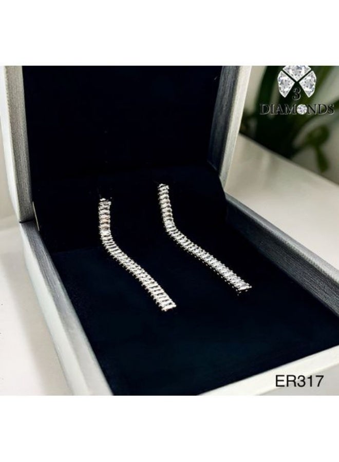 Platinum & Rhodium Plated Long Tennis Earrings, Sleek Zircon Row