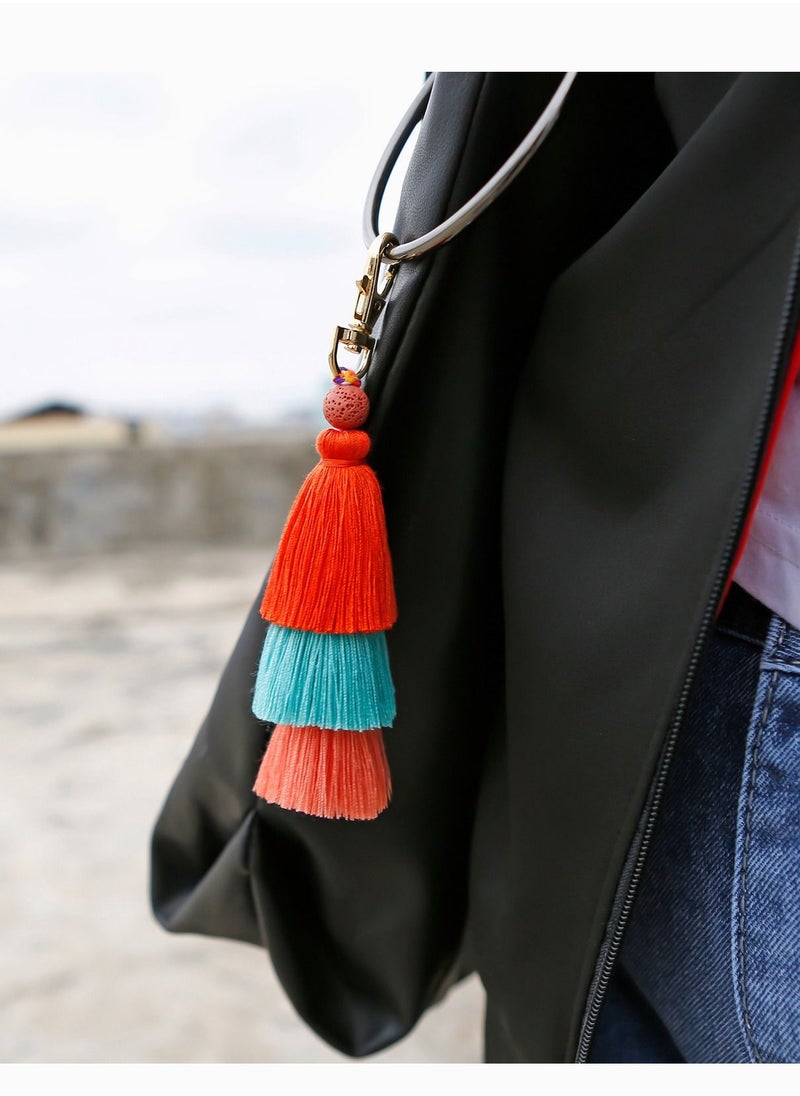 SYOSI - Tassel Key Ring and Letter Keychain, 2pcs Boho Key Ring Bag Pendant Hand-woven Retro Volcanic Stone Keychain Pendant for Purse Handbags Women Girl, Alphabet Heart Sequin Keychain (Random Color) - Image 1