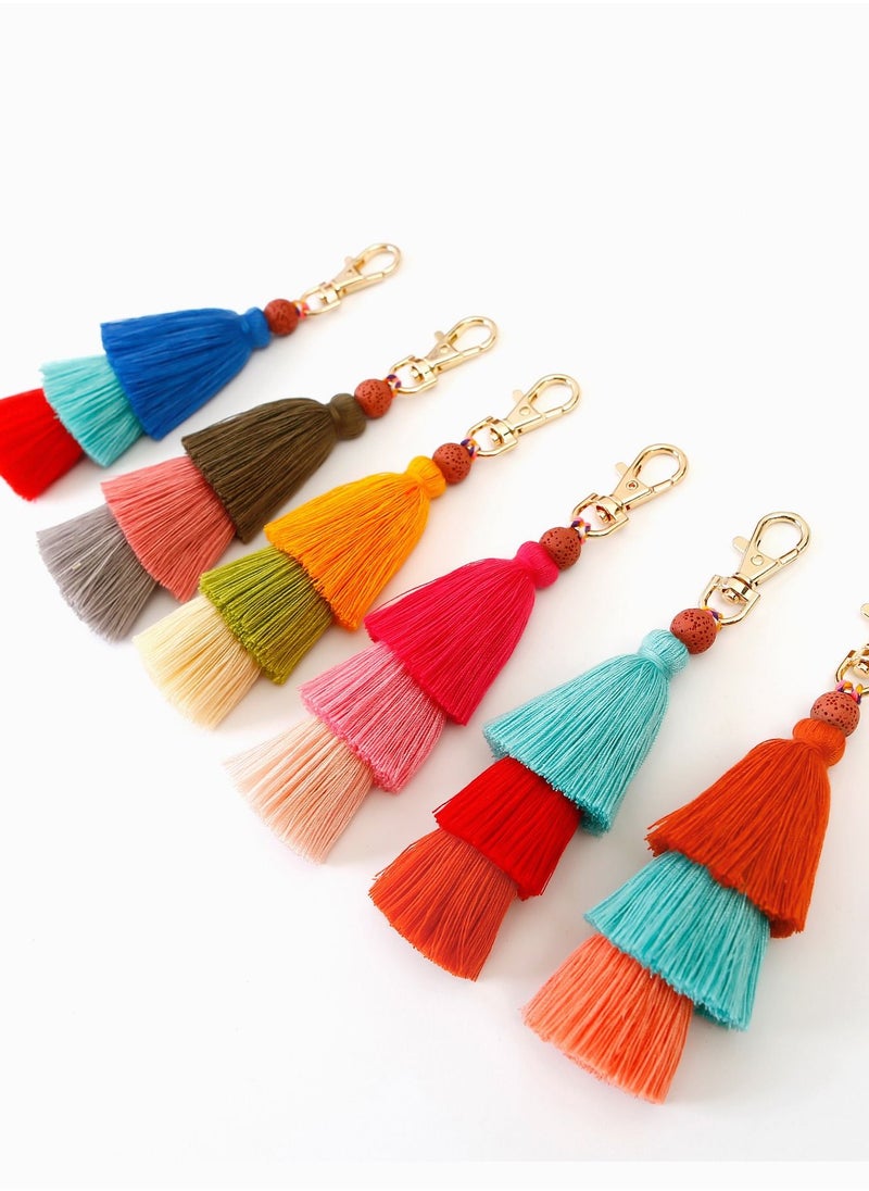 SYOSI - Tassel Key Ring and Letter Keychain, 2pcs Boho Key Ring Bag Pendant Hand-woven Retro Volcanic Stone Keychain Pendant for Purse Handbags Women Girl, Alphabet Heart Sequin Keychain (Random Color) - Image 1
