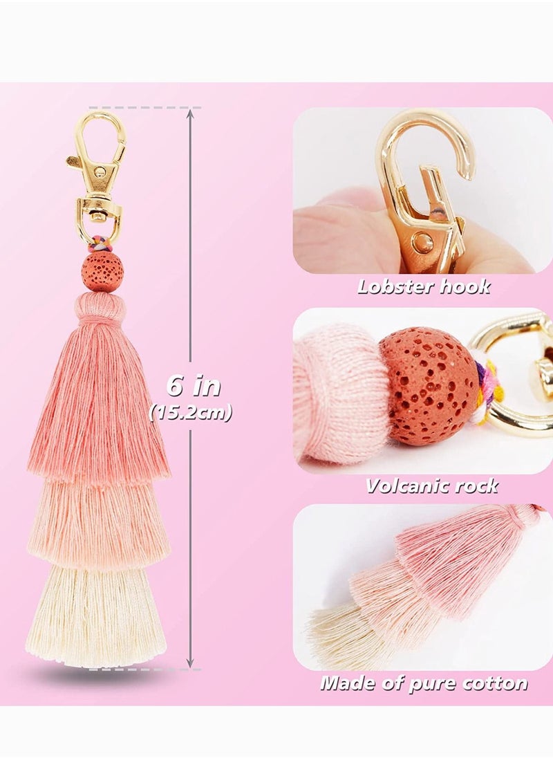 SYOSI - Tassel Key Ring and Letter Keychain, 2pcs Boho Key Ring Bag Pendant Hand-woven Retro Volcanic Stone Keychain Pendant for Purse Handbags Women Girl, Alphabet Heart Sequin Keychain (Random Color) - Image 1