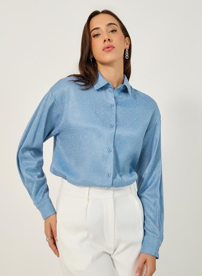 Styli Embellished Spread Collar Regular Fit Shirt  - Image 1