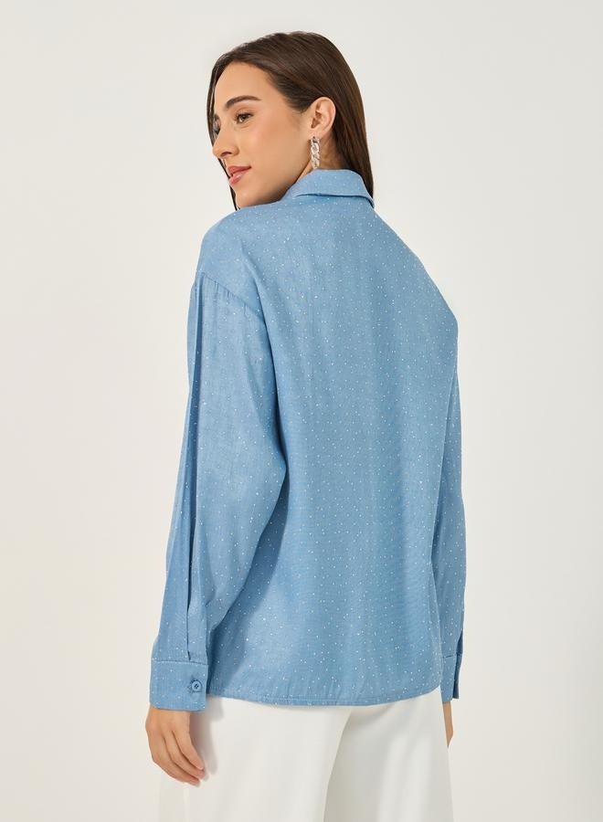 Styli Embellished Spread Collar Regular Fit Shirt  - Image 5