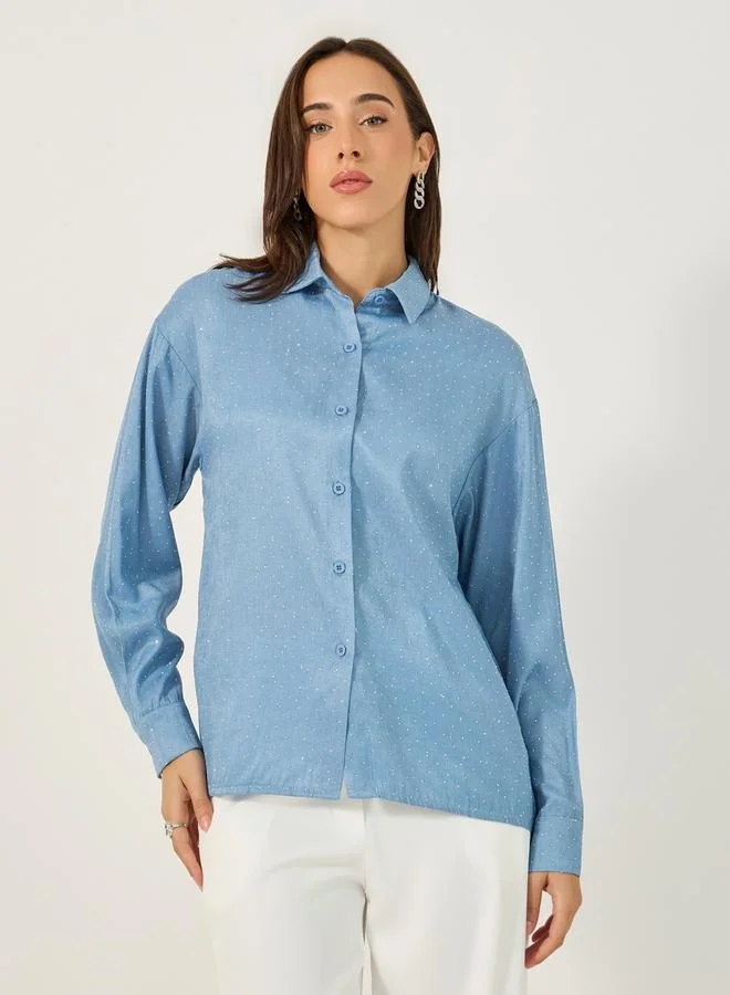 Styli Embellished Spread Collar Regular Fit Shirt