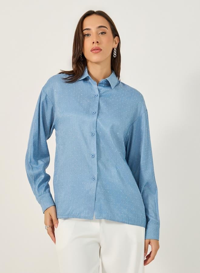 Styli Embellished Spread Collar Regular Fit Shirt  - Image 3