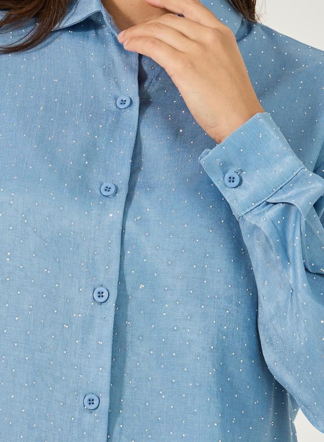 Styli Embellished Spread Collar Regular Fit Shirt  - Image 4