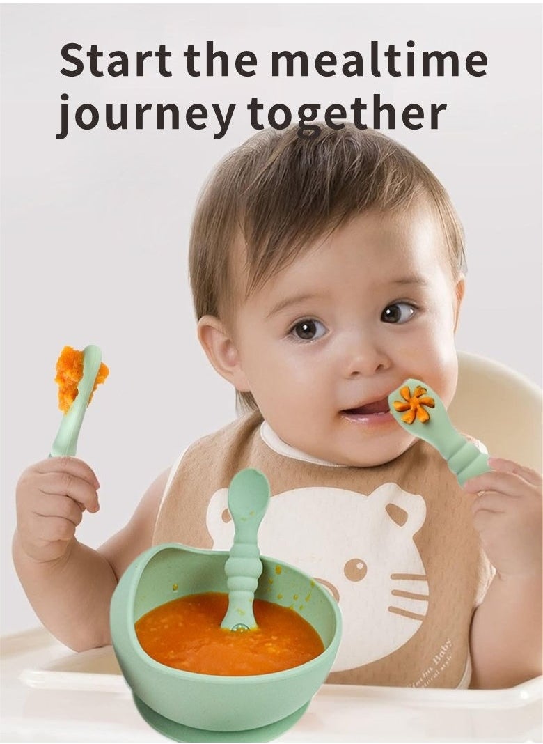 HieerBus Baby Spoons Set, Pre-Spoon for Kids Aged 6+ Months - First Stage, Baby Led Weaning Teething Spoon - Self Feeding, Silicone Toddler Food Utensils - 3 Spoons, green  - Image 2