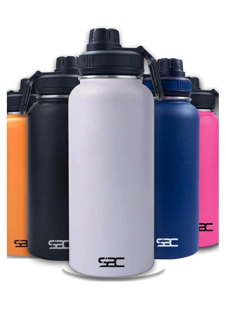 S2C Stainless Steel Water Bottle 1L,32oz Double Wall Vacuum Insulated Water Bottle, BPA Free Water Bottle for Kids School with Spout Lid - Thermos Water Flask for Hot Water, Water Bottles (WHITE) - Image 1