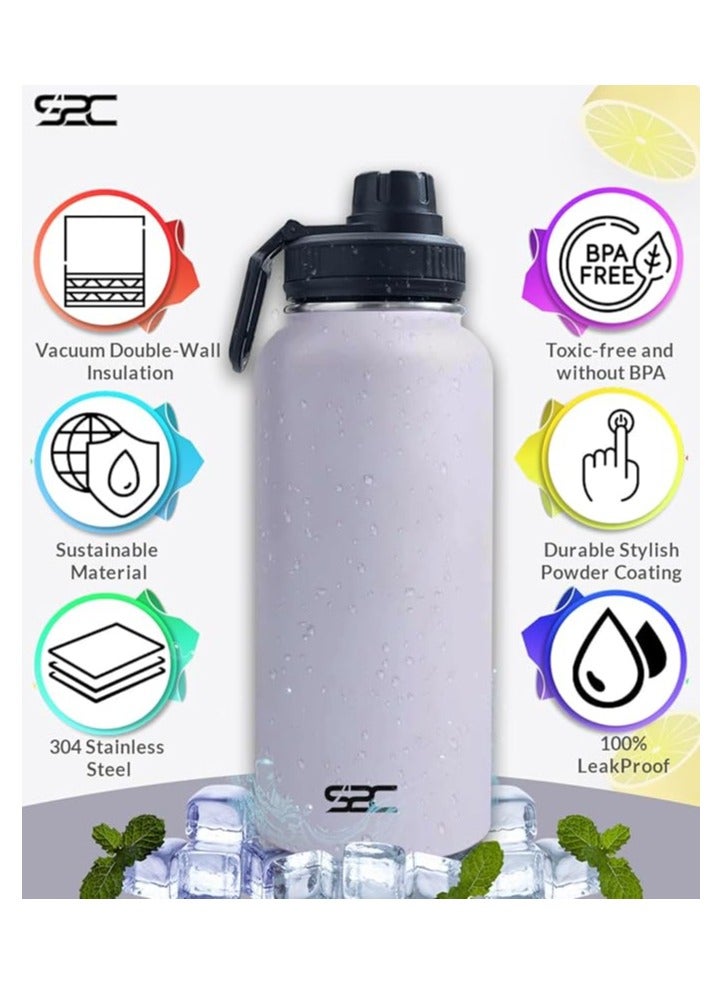 S2C Stainless Steel Water Bottle 1L,32oz Double Wall Vacuum Insulated Water Bottle, BPA Free Water Bottle for Kids School with Spout Lid - Thermos Water Flask for Hot Water, Water Bottles (WHITE) - Image 2