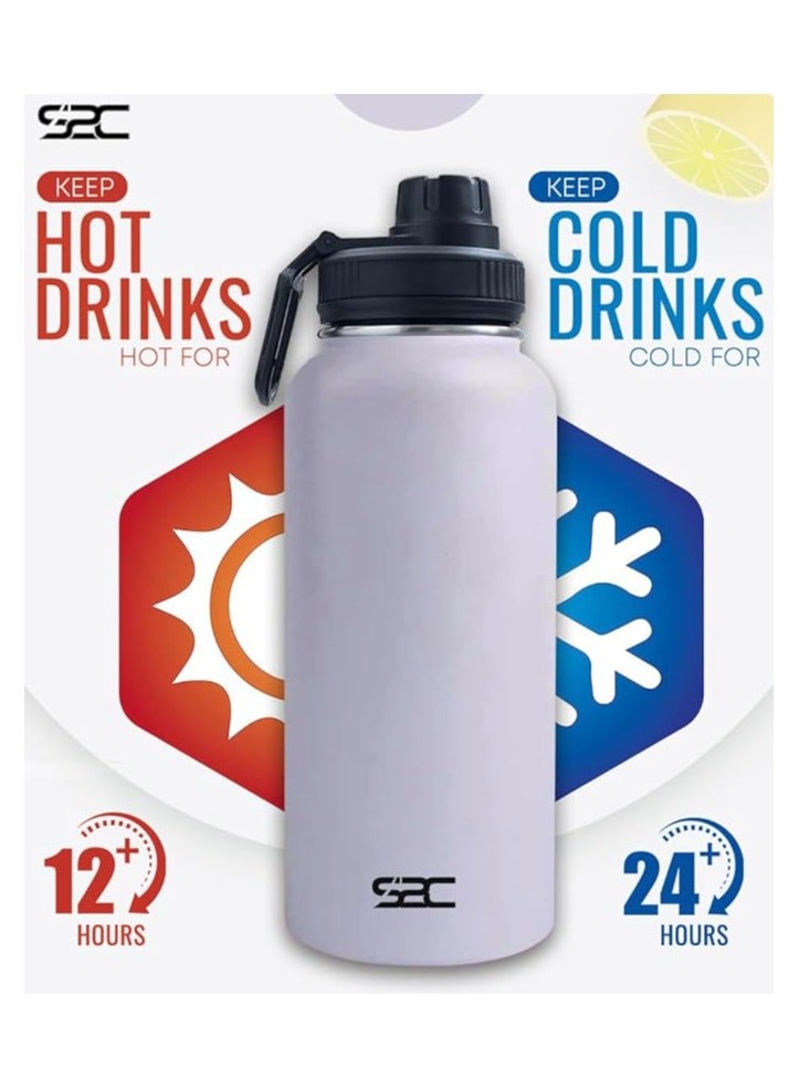 S2C Stainless Steel Water Bottle 1L,32oz Double Wall Vacuum Insulated Water Bottle, BPA Free Water Bottle for Kids School with Spout Lid - Thermos Water Flask for Hot Water, Water Bottles (WHITE) - Image 3