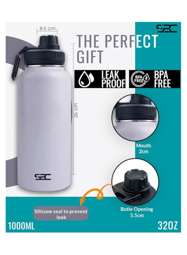 S2C Stainless Steel Water Bottle 1L,32oz Double Wall Vacuum Insulated Water Bottle, BPA Free Water Bottle for Kids School with Spout Lid - Thermos Water Flask for Hot Water, Water Bottles (WHITE) - Image 5