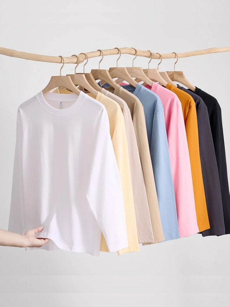 New High Quality Long Sleeve T-Shirt Ladies Loose Round Neck Cotton Long Sleeve Fashion Bottoming Shirt Can Be Customized Logo - Image 3