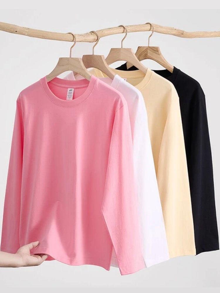 New High Quality Long Sleeve T-Shirt Ladies Loose Round Neck Cotton Long Sleeve Fashion Bottoming Shirt Can Be Customized Logo - Image 4