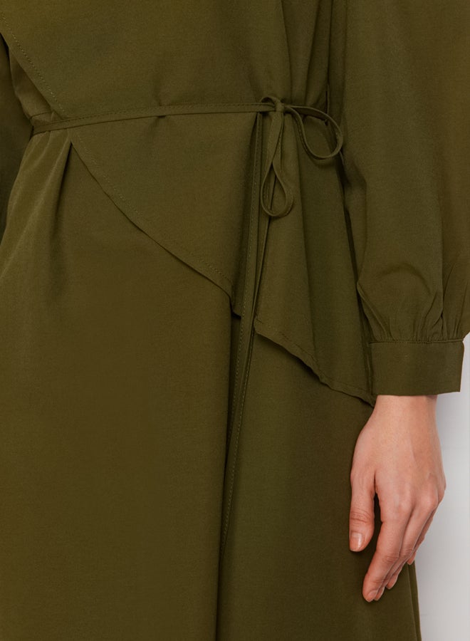 trendyol Khaki Belted Front Pieced Cotton Woven Dress TCTSS23EB00360  - Image 5