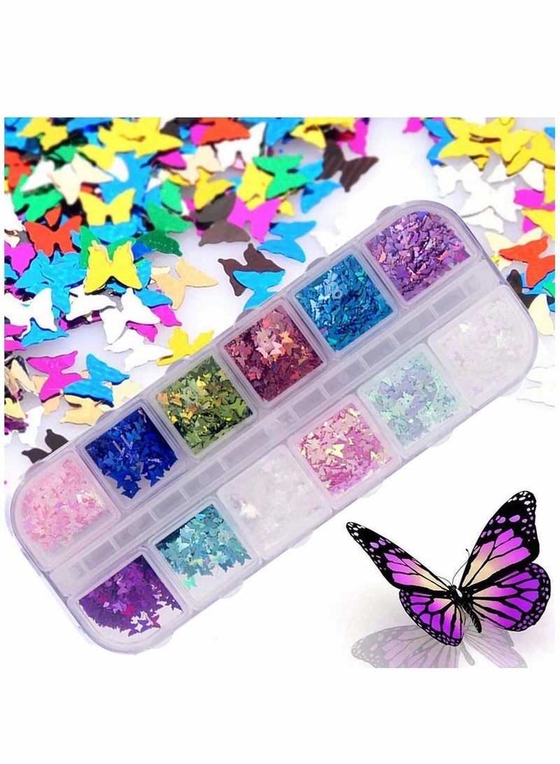 KASTWAVE 12 Color/Set 3D Butterfly Nail Glitter Sequins, Laser Butterfly Nail Sequin Acrylic Paillettes, Holographic Nail Sparkle Glitter for Nail Art Decoration Makeup Resin Mold DIY - Image 1