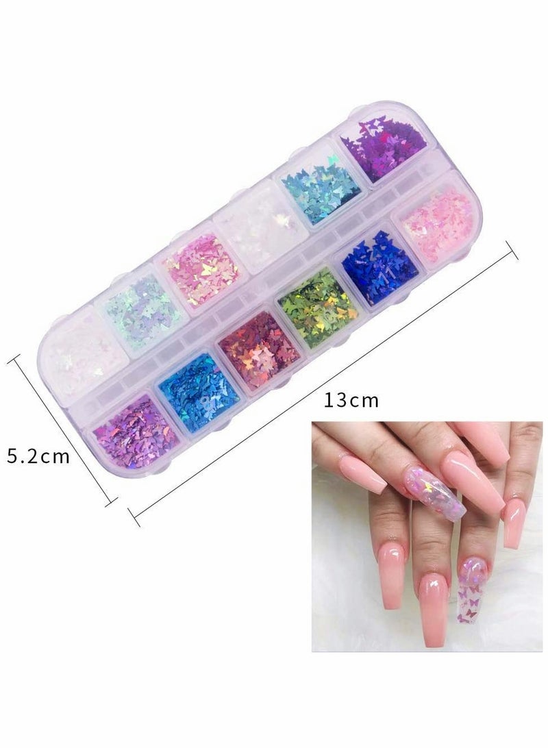 KASTWAVE 12 Color/Set 3D Butterfly Nail Glitter Sequins, Laser Butterfly Nail Sequin Acrylic Paillettes, Holographic Nail Sparkle Glitter for Nail Art Decoration Makeup Resin Mold DIY - Image 2