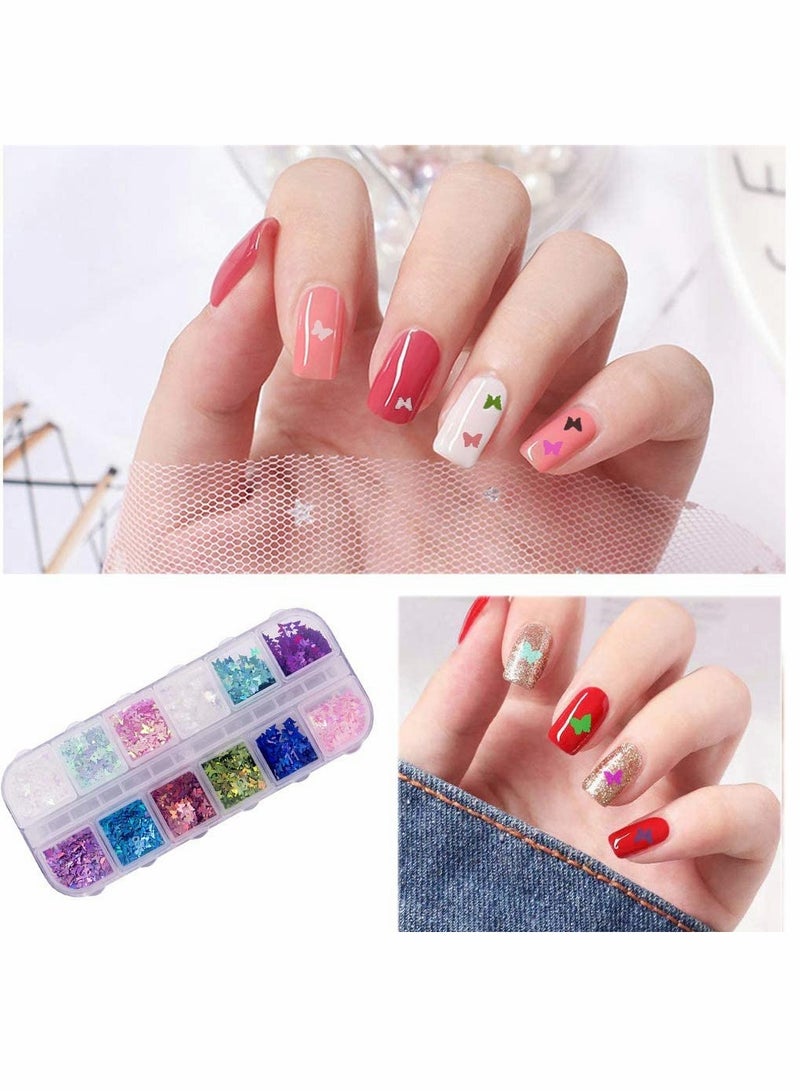 KASTWAVE 12 Color/Set 3D Butterfly Nail Glitter Sequins, Laser Butterfly Nail Sequin Acrylic Paillettes, Holographic Nail Sparkle Glitter for Nail Art Decoration Makeup Resin Mold DIY - Image 4