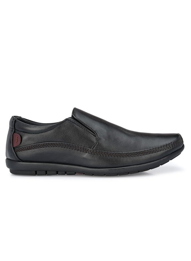 egoss Stretch Premium Genuine Leather Slip On Formal Shoes for Men (Black-6)-GS-345 - Image 4