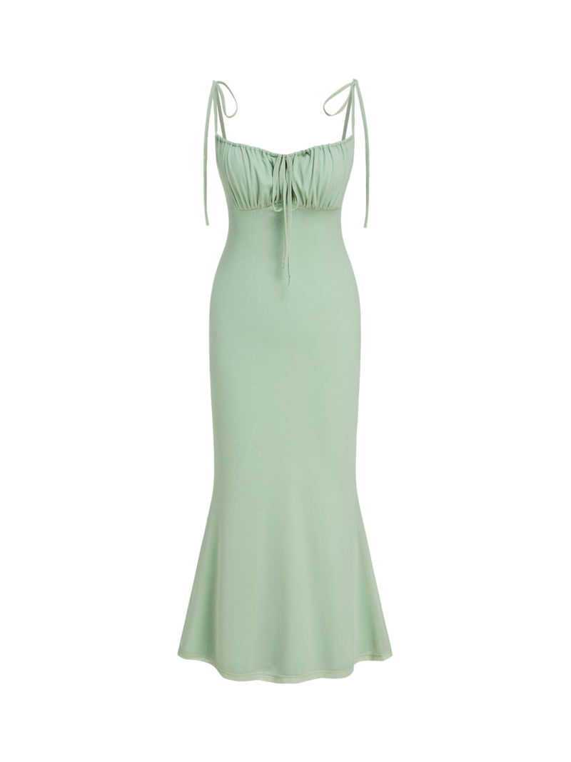 CIDER Women's Summer Floral Maxi Dress Spaghetti Strap Sleeveless Bodycon Ruched Mesh Dresses 2025 Trendy: Pale Green, M - Image 1