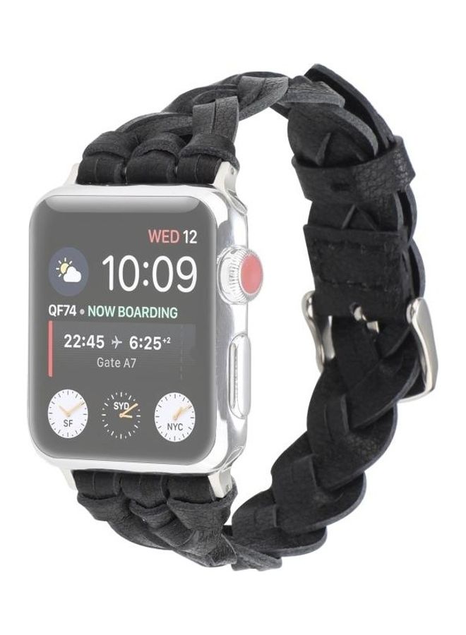 NIBEMINENT Leather Woven Single Loop Watch Wrist Strap For Apple Series 7/6/SE/5/4/3/2/1 45/44/42mm Black - Image 1