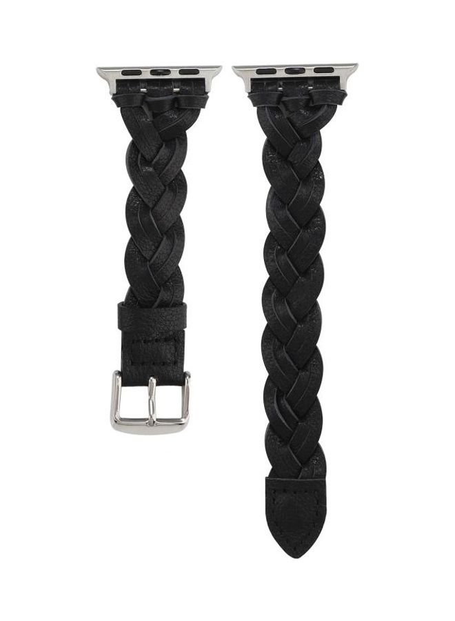NIBEMINENT Leather Woven Single Loop Watch Wrist Strap For Apple Series 7/6/SE/5/4/3/2/1 45/44/42mm Black - Image 2