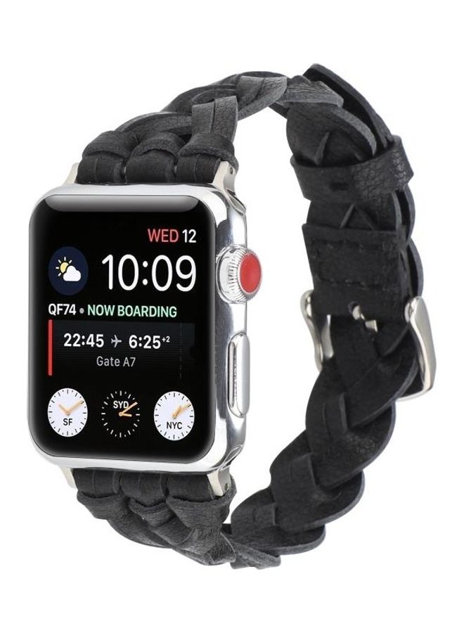 NIBEMINENT Leather Woven Single Loop Watch Wrist Strap For Apple Series 7/6/SE/5/4/3/2/1 45/44/42mm Black - Image 3