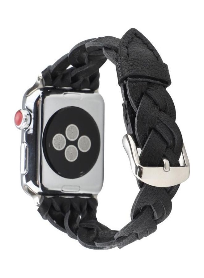 NIBEMINENT Leather Woven Single Loop Watch Wrist Strap For Apple Series 7/6/SE/5/4/3/2/1 45/44/42mm Black - Image 4