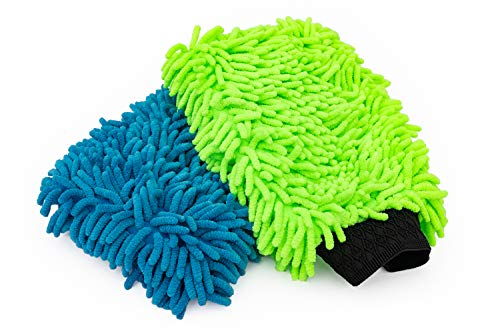 The Rag Company Premium Chenille Microfiber Knobby Wash Mitts Perfect for Car Washing and Detailing ScratchFree LintFree DoubleSided Plush and Absorbent Lime Green Blue 2Pack