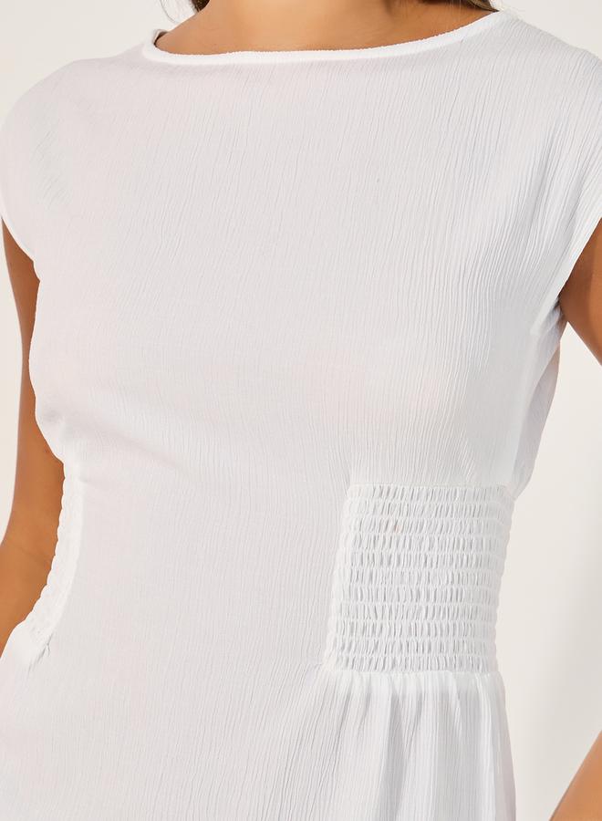 ستايلي فستان ميدي أبيض مجعد - Image 4