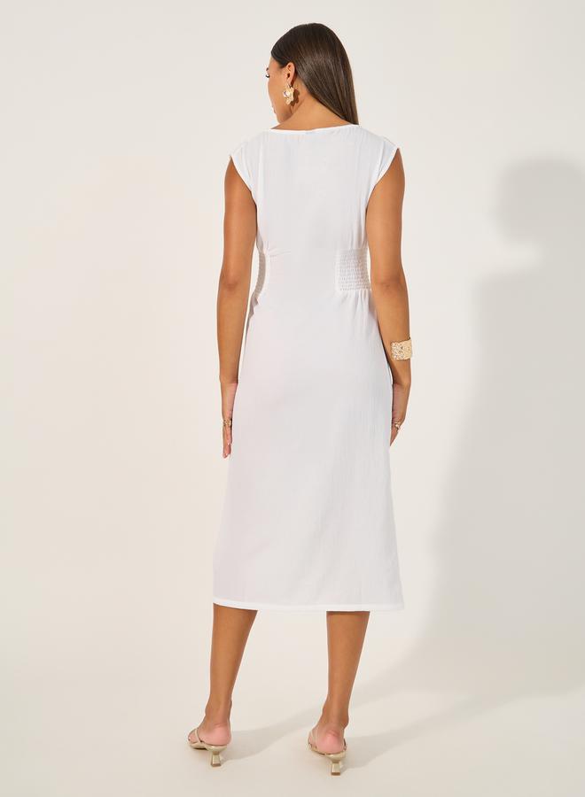 ستايلي فستان ميدي أبيض مجعد - Image 5