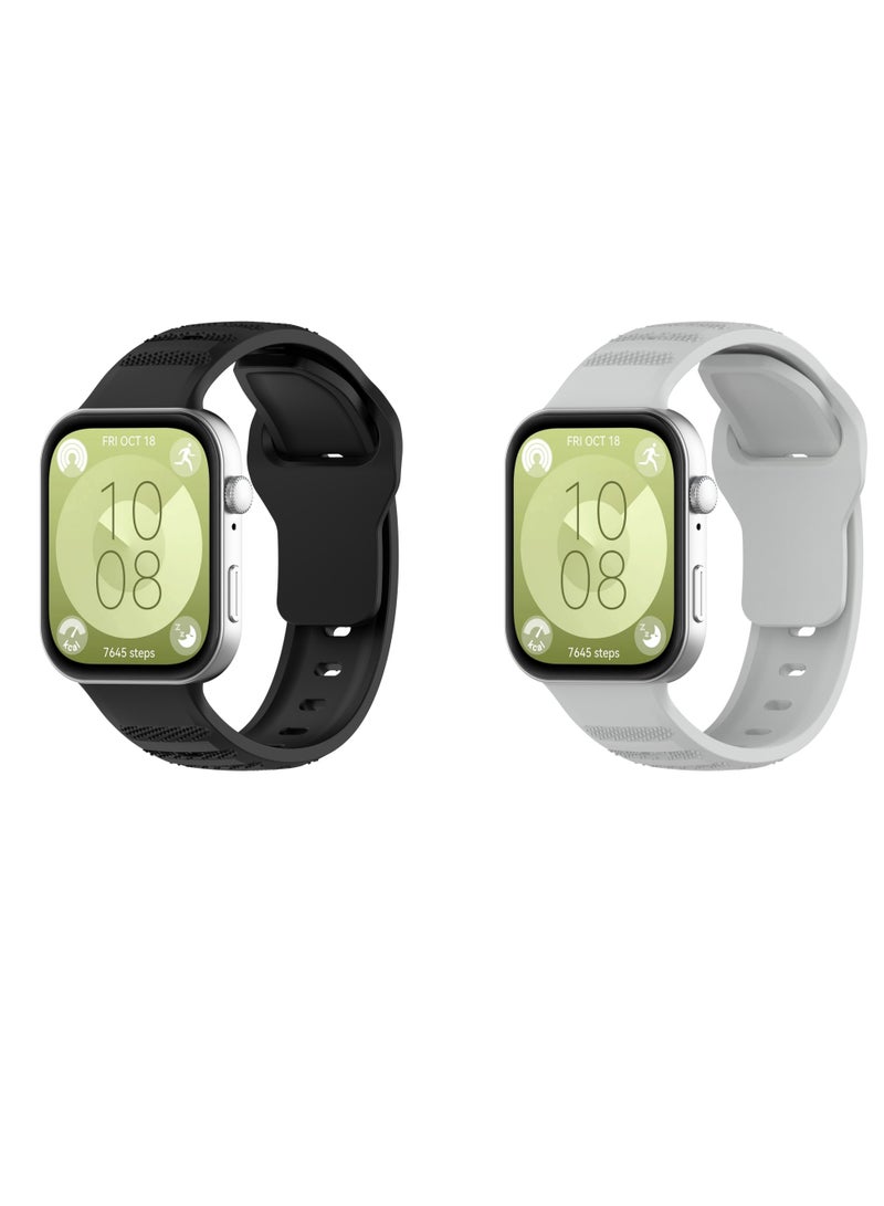 HW 2PCS Strap for Huawei Watch Fit 3, Silicone Watchband Replacement Bracelet Grey/Black - Image 1