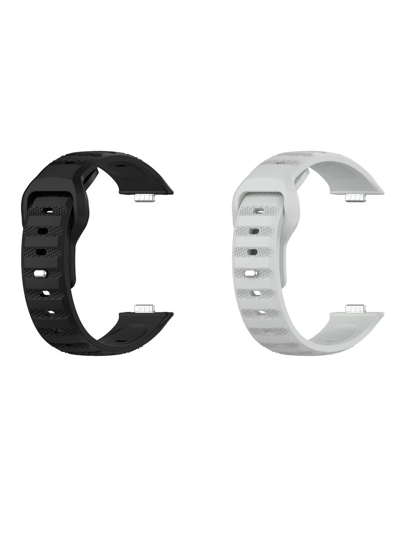 HW 2PCS Strap for Huawei Watch Fit 3, Silicone Watchband Replacement Bracelet Grey/Black - Image 2
