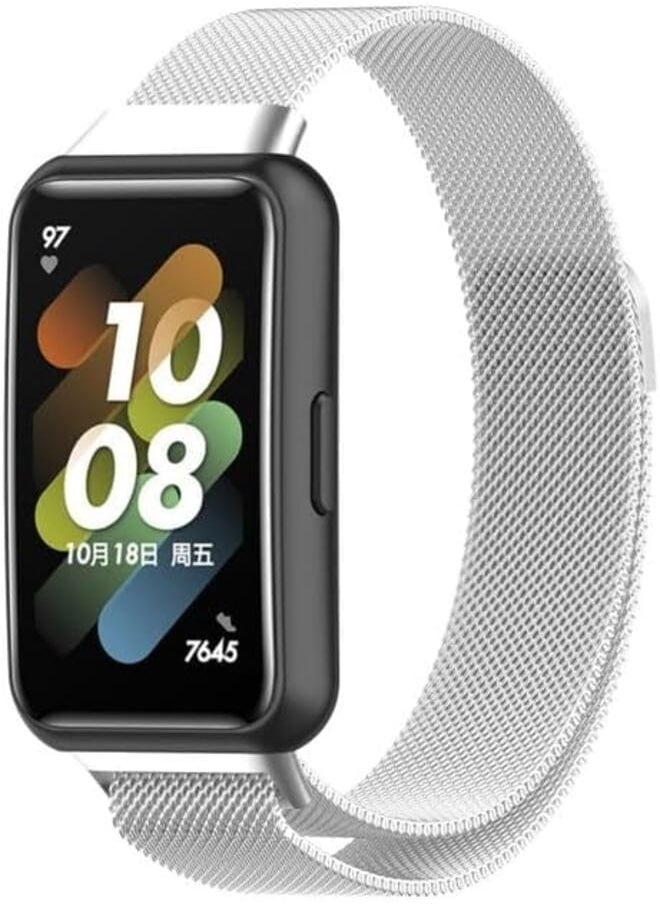 Next متجر Next متوافق مع سوار ساعة Huawei Band 7 المصنوع من الفولاذ المقاوم للصدأ بمشبك مغناطيسي 