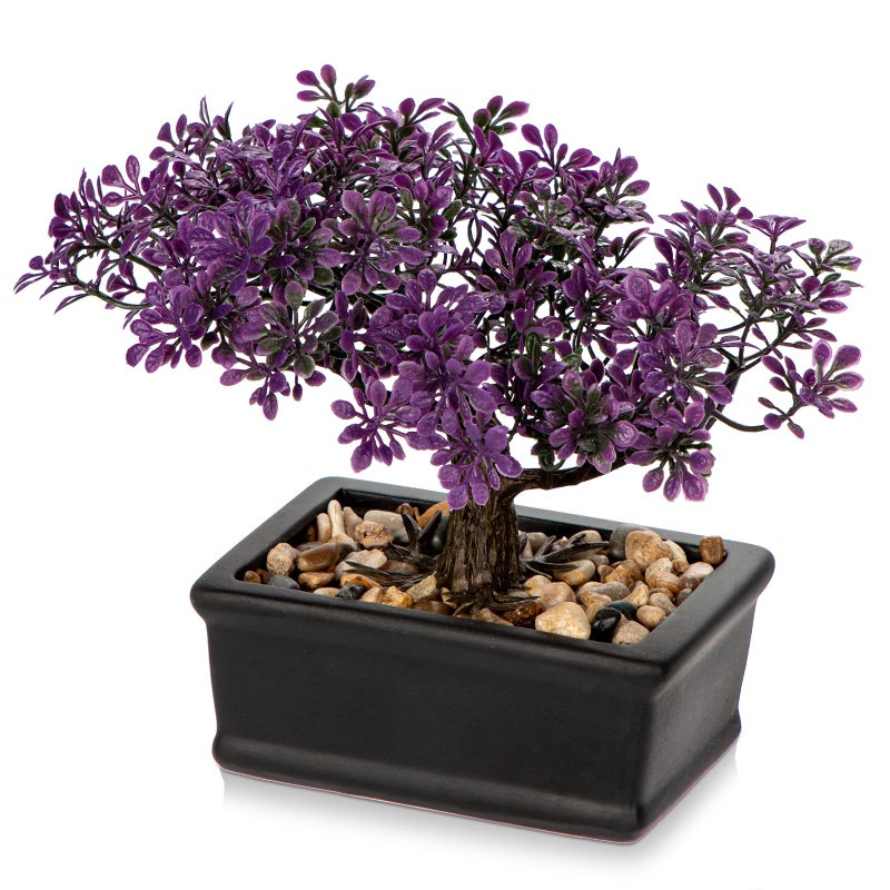 Briful Artificial Bonsai Tree Juniper Faux Plants Indoor Fake Plants Decor with Black Ceramic Pots for Home Table Office Desk Bathroom Shelf Bedroom Living Room Farmhouse Decorations-Purple - Image 1