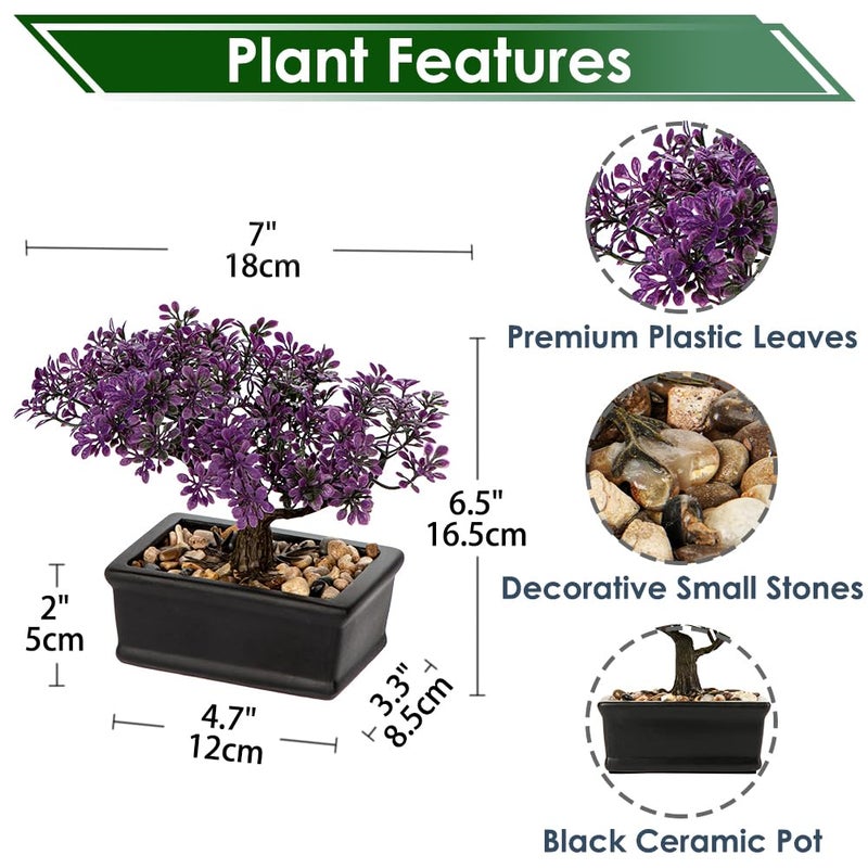 Briful Artificial Bonsai Tree Juniper Faux Plants Indoor Fake Plants Decor with Black Ceramic Pots for Home Table Office Desk Bathroom Shelf Bedroom Living Room Farmhouse Decorations-Purple - Image 5