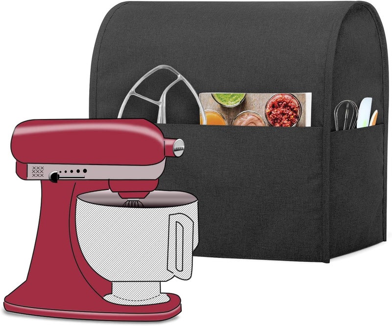 LUXJA Dust Cover Compatible with 4.5-Quart and 5-Quart Stand Mixer, Cloth Cover with Pockets for Stand Mixer and Extra Accessories, Black Wide daily application - Image 1