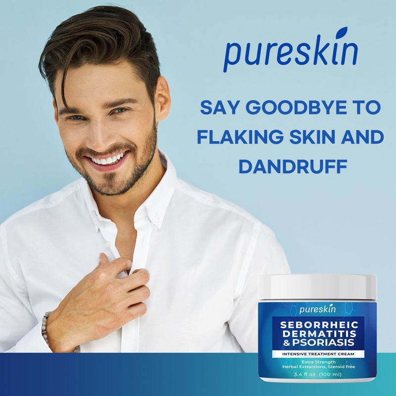 PureSkin كريم التهاب الجلد الدهني والصدفية: علاج مضاد للفطريات - مكون من أعشاب تقليدية - تخفيف لتهيج وتقشر فروة الرأس - خالي من الستيرويدات ونتائج دائمة 3.4 أونصة - Image 2