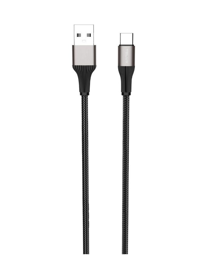 تيلكس كابل شحن مضفر من USB-A إلى USB-C، شحن سريع 3.0 أمبير، سلك قطني متين منسوج بطول 1.2 متر مع موصلات من سبائك الألومنيوم، نقل بيانات بسرعة 480 ميجابت في الثانية، توافق واسع، أسود - Image 1
