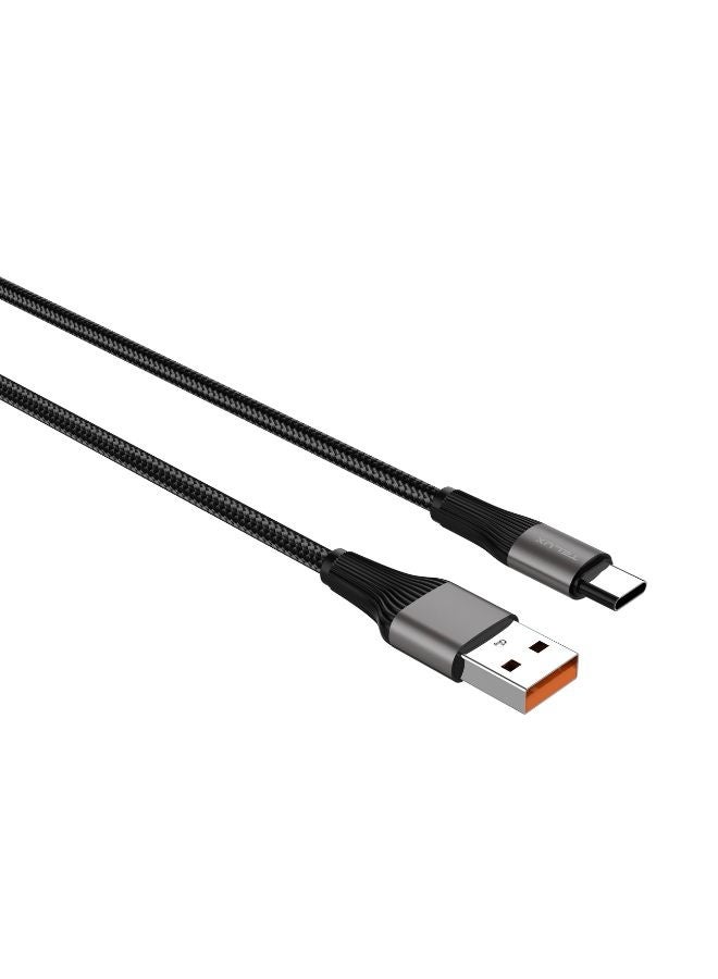 تيلكس كابل شحن مضفر من USB-A إلى USB-C، شحن سريع 3.0 أمبير، سلك قطني متين منسوج بطول 1.2 متر مع موصلات من سبائك الألومنيوم، نقل بيانات بسرعة 480 ميجابت في الثانية، توافق واسع، أسود - Image 2