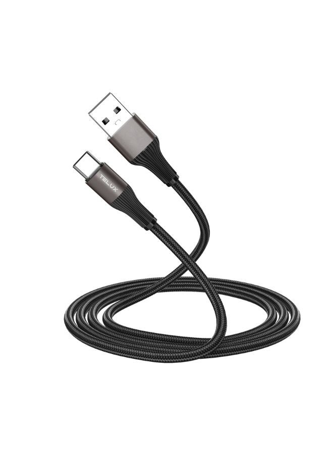 تيلكس كابل شحن مضفر من USB-A إلى USB-C، شحن سريع 3.0 أمبير، سلك قطني متين منسوج بطول 1.2 متر مع موصلات من سبائك الألومنيوم، نقل بيانات بسرعة 480 ميجابت في الثانية، توافق واسع، أسود - Image 3