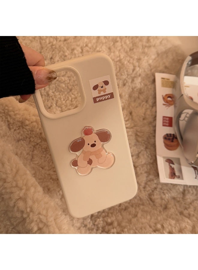 NIBEMINENT Red Fruit Puppy Stickers Protective TPU Case Cover For iPhone 16 Plus, Cheese White