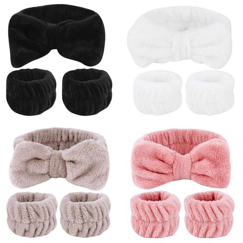 AOPRIE SPA Headbands for Washing Face Makeup Headbands with Bow Hair Band Women Facial Head Band Wrist Towel Wraps For Shower Face Mask Black Pink White 12 Pack
