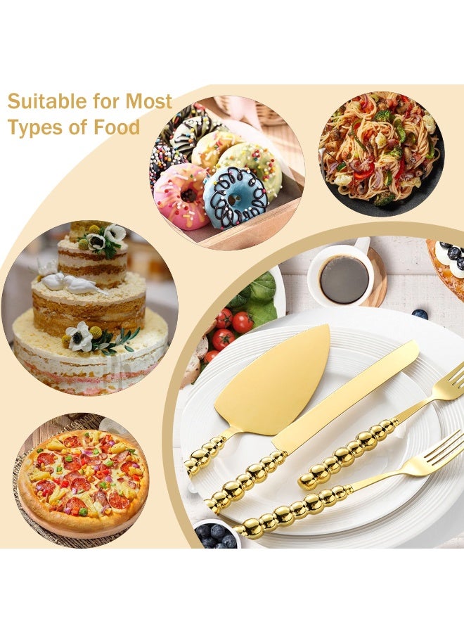 NIBEMINENT 4 PCS Pearl Wedding Cake Knife and Server Set with Forks, Ceramic Pearl Handle Cake Cutting Set for Wedding, Stainless Steel Pie Cutter Pizza Spatula, Wedding/Birthday/Anniversary Bridal Gift, Engagement Gift for Couples（gold）） - Image 3