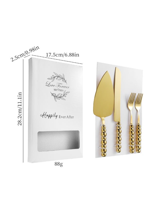 NIBEMINENT 4 PCS Pearl Wedding Cake Knife and Server Set with Forks, Ceramic Pearl Handle Cake Cutting Set for Wedding, Stainless Steel Pie Cutter Pizza Spatula, Wedding/Birthday/Anniversary Bridal Gift, Engagement Gift for Couples（gold）） - Image 5