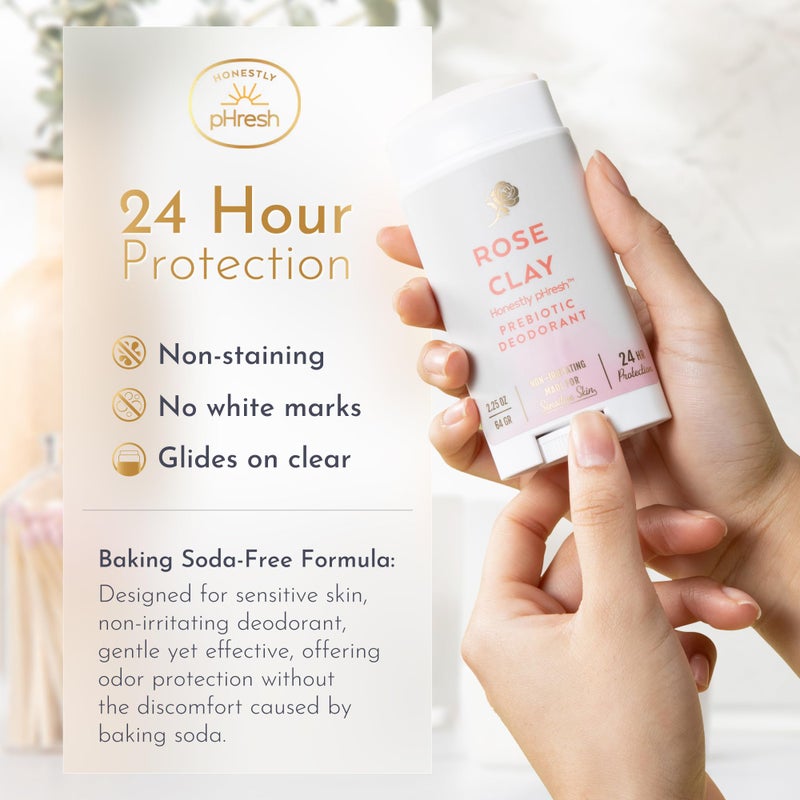 Honestly pHresh Prebiotic Natural Deodorant for Women â€“ Aluminum & Baking Soda Free with 24 Hour Odor Protection. Clean Vegan Deodorant for Sensitive Skin. Made In USA â€“ Rose Clay Scent, 2.5 oz - Image 4